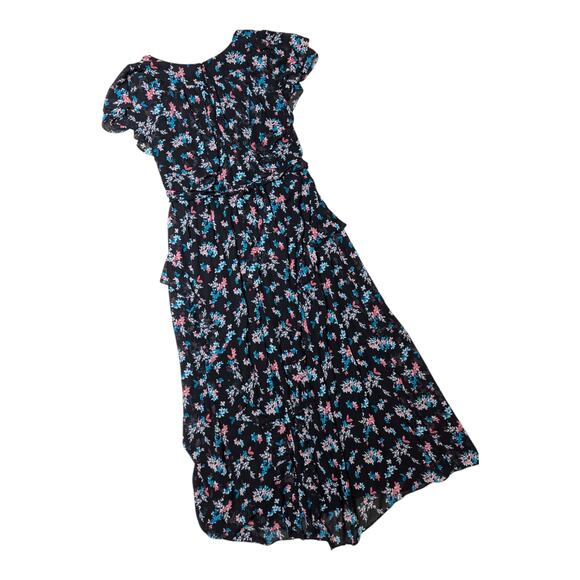 Lane Bryant Black Ditsy Floral Print Layered Chiffon Ruffle Maxi Dress 1X 14 16 - Picture 2 of 5